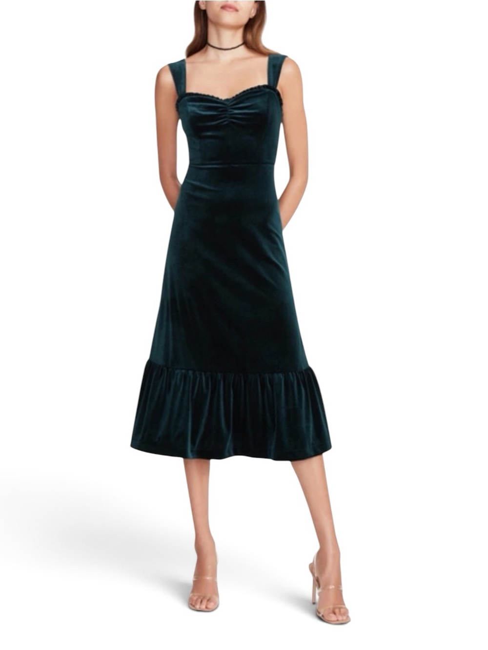 Betsey Johnson Everglade Green Velvet Sweetheart Midi Dress Size Large
